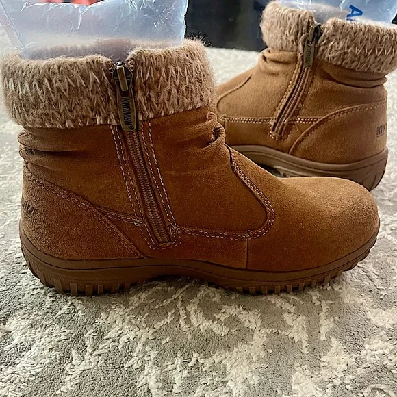 Khombu Laura Suede Leather Boots with Knit Trim in Chestnut Brown - Picture 3 of 16